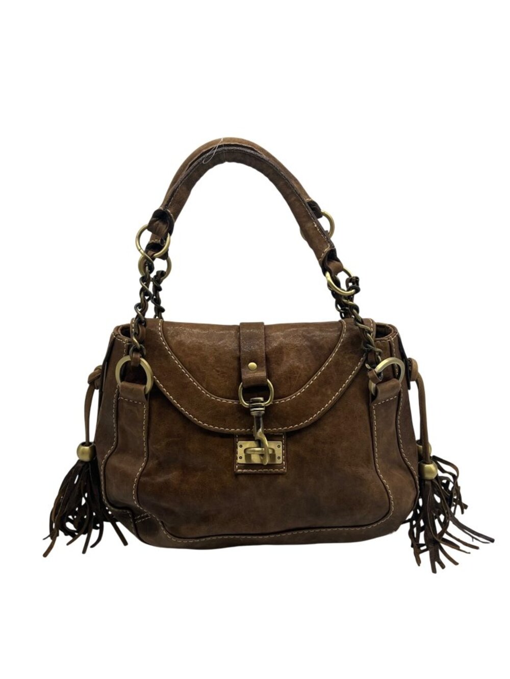 The Real Mccoy Brown Distressed Leather Shoulder Bag
